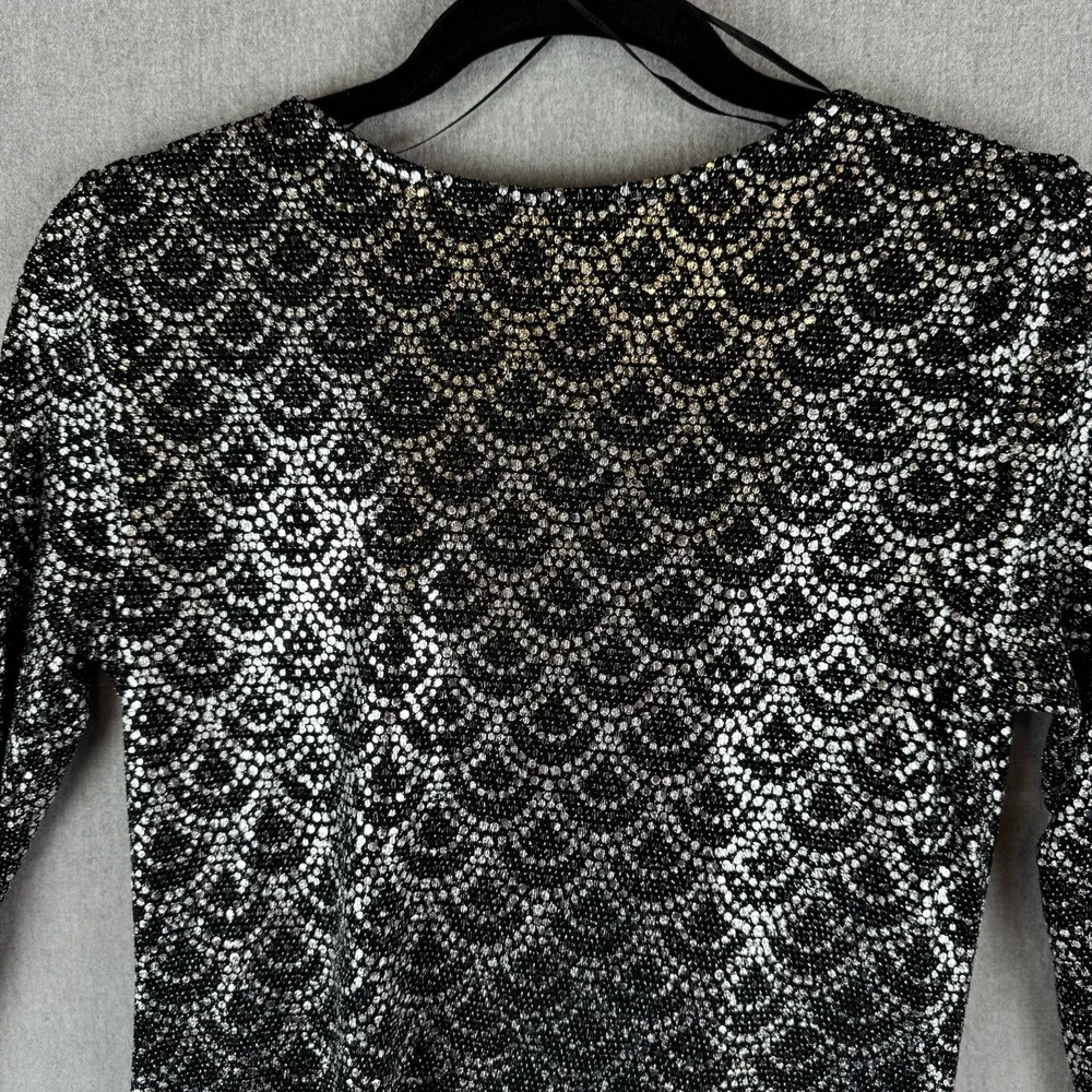 Michael Kors Black‎ Silver Scallop Glitter Lame Cowl Back Chain Dress Medium